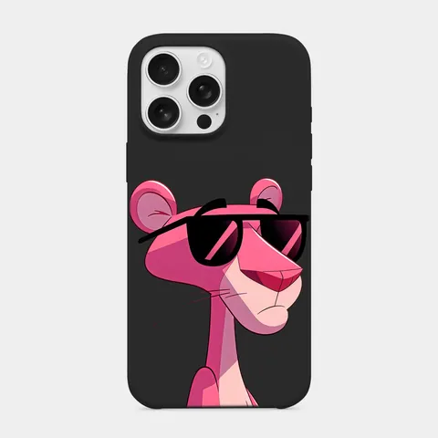 Gözlüklü Pembe Panter Siyah telefon kılıfı