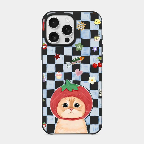 Çilek Bereli Pisi Siyah telefon kılıfı