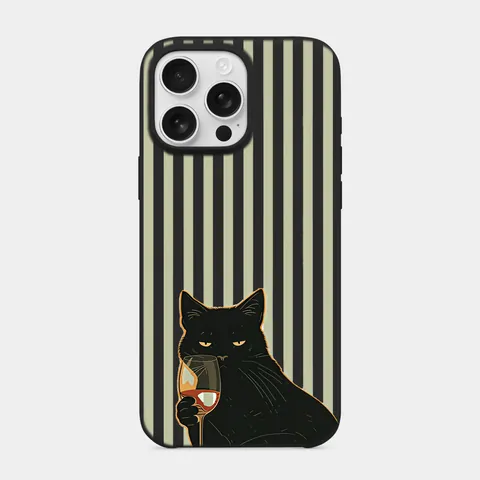 Kadehli Kara Kedi Siyah telefon kılıfı