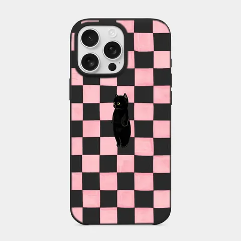 Pembe Dama Kedisi Siyah telefon kılıfı