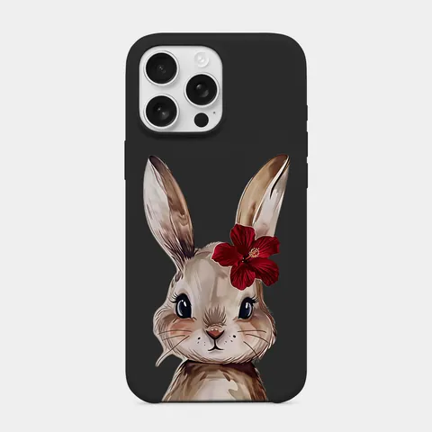 Hibiskuslu Tavşan Siyah telefon kılıfı