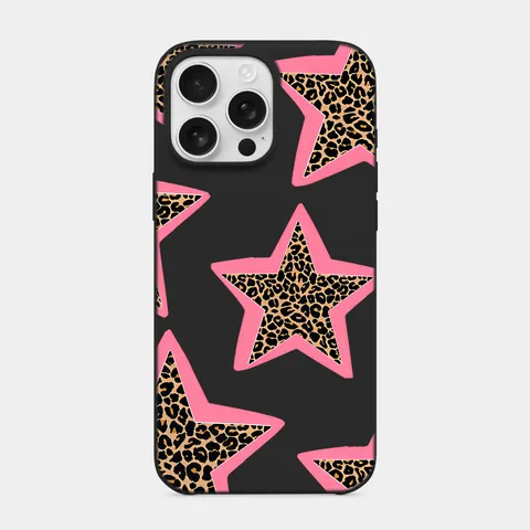 Pembe Leopar Yıldızlar Siyah telefon kılıfı