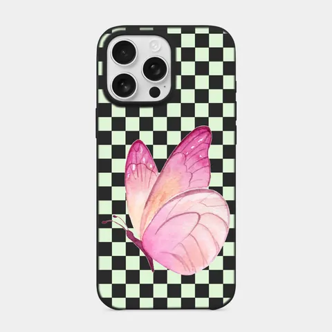 Pembe Kelebek Siyah telefon kılıfı