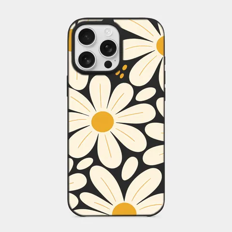 Krem Papatyalar Siyah telefon kılıfı