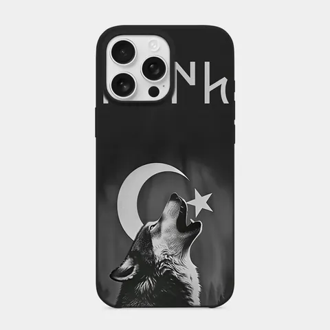 Hilale Uluyan Kurt Siyah telefon kılıfı