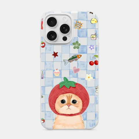 Çilek Bereli Pisi Beyaz telefon kılıfı