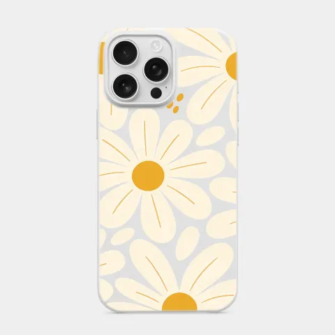 Krem Papatyalar Beyaz telefon kılıfı