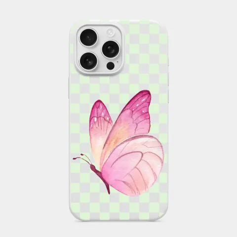 Pembe Kelebek Beyaz telefon kılıfı